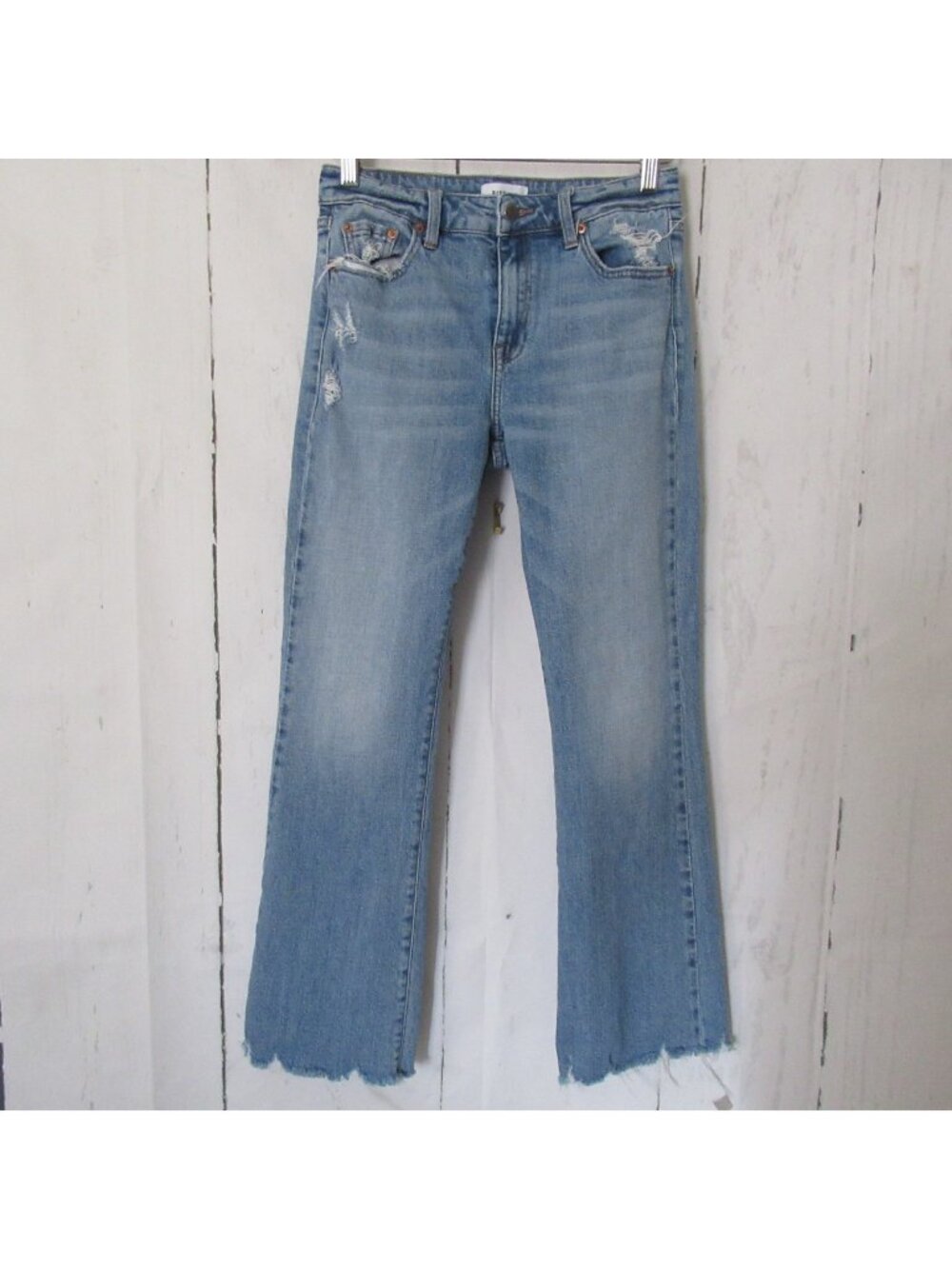 Pistola Jeans 26 Mid Rise Boot Crop Distressed Light Wash Raw Hem